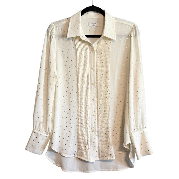 UNTUCKit Sabrina Cream Gold Foil Dot Pleated Button Front Blouse Women’s Size 6 - Picture 1 of 14